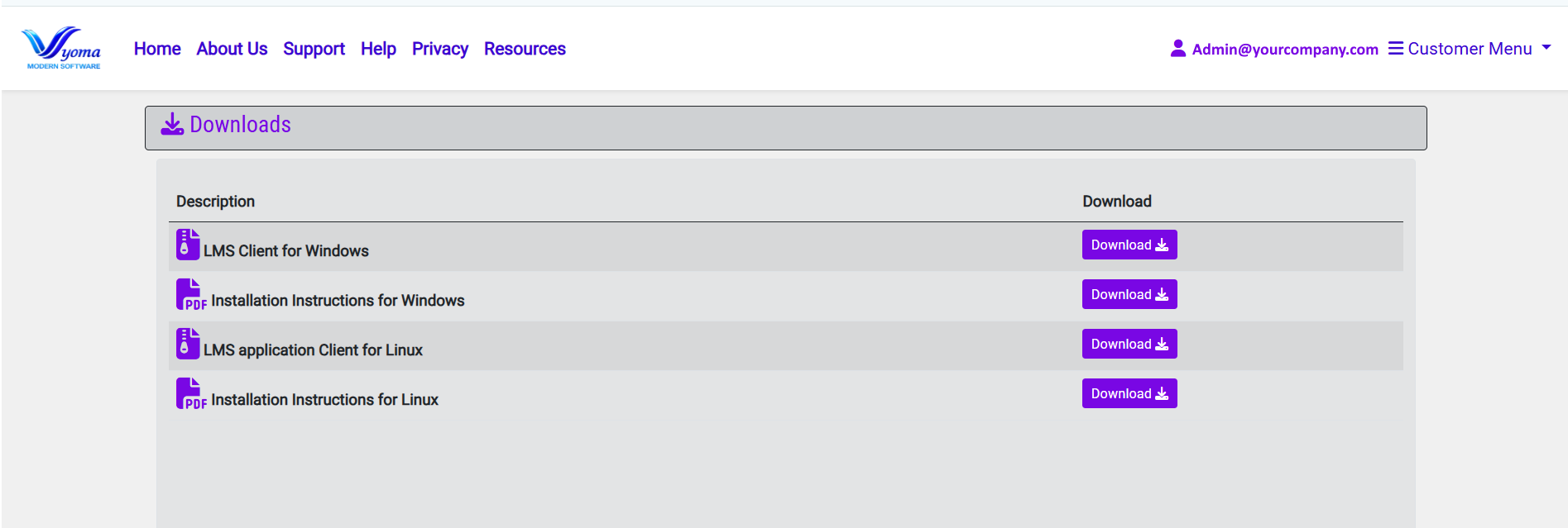 Download Page for the Client App