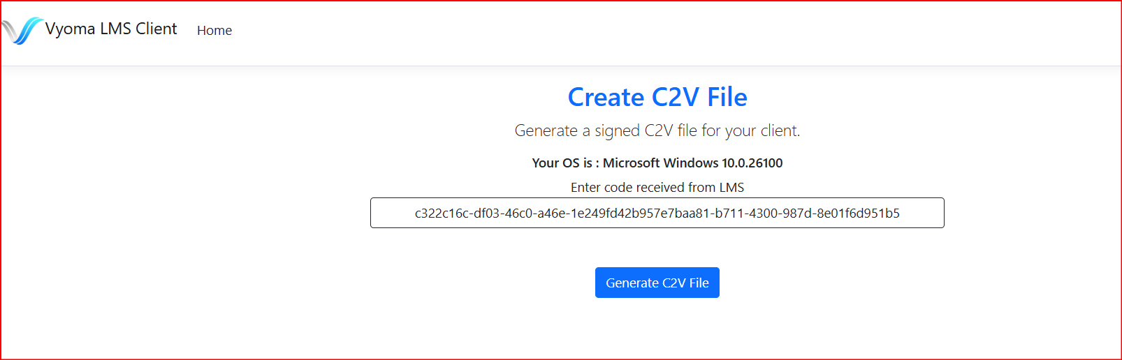 Client App field for entering the code